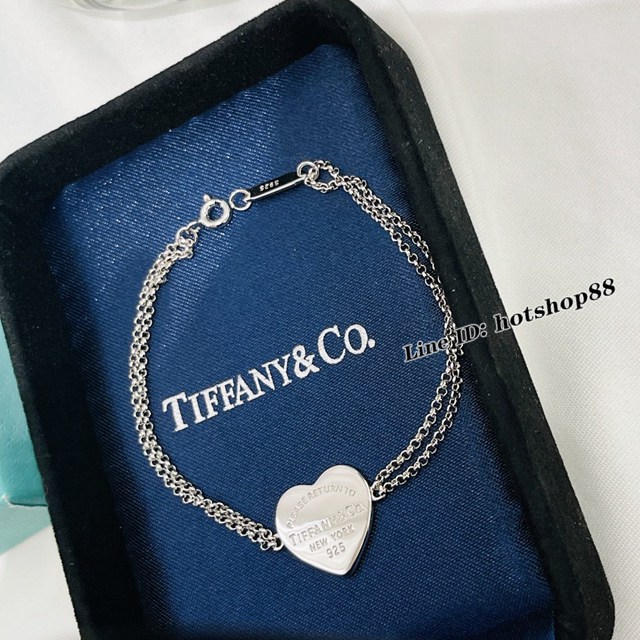 Tiffany專櫃新款 蒂芙尼S925純銀心牌雙層手鏈 zgb2685